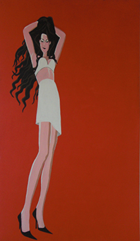Leinwandbild Frau rot, 230x135, HOSEUS