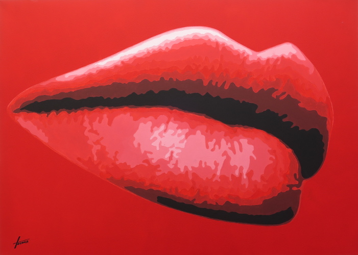 Mund, rot, 100x140, HOSEUS, Leinwandbild Acryl auf Leinwand HOSEUS, Leinwandbild, roter Mund auf rotem Hintergrund